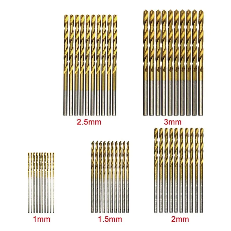 50pc Titanium Plated Twist Drill Set for Electric Drill and Diy Woodwork