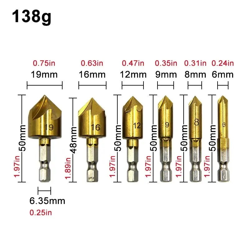 6 Piece Titanium Plated Chamfering Knife Set