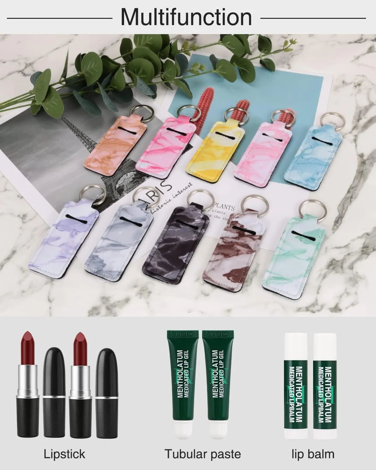 Chapstick Holder Keychain Lip Balm Holder Lipstick Sleeve Pouch Lip Gloss Holder Stocking Stuffers Gift for Women