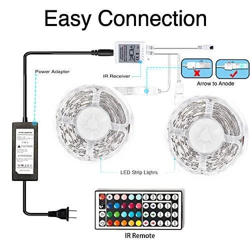 Daybetter 5050 RGB Flexible Color Changing Remote Control Led Strip Lights - 65.6ft