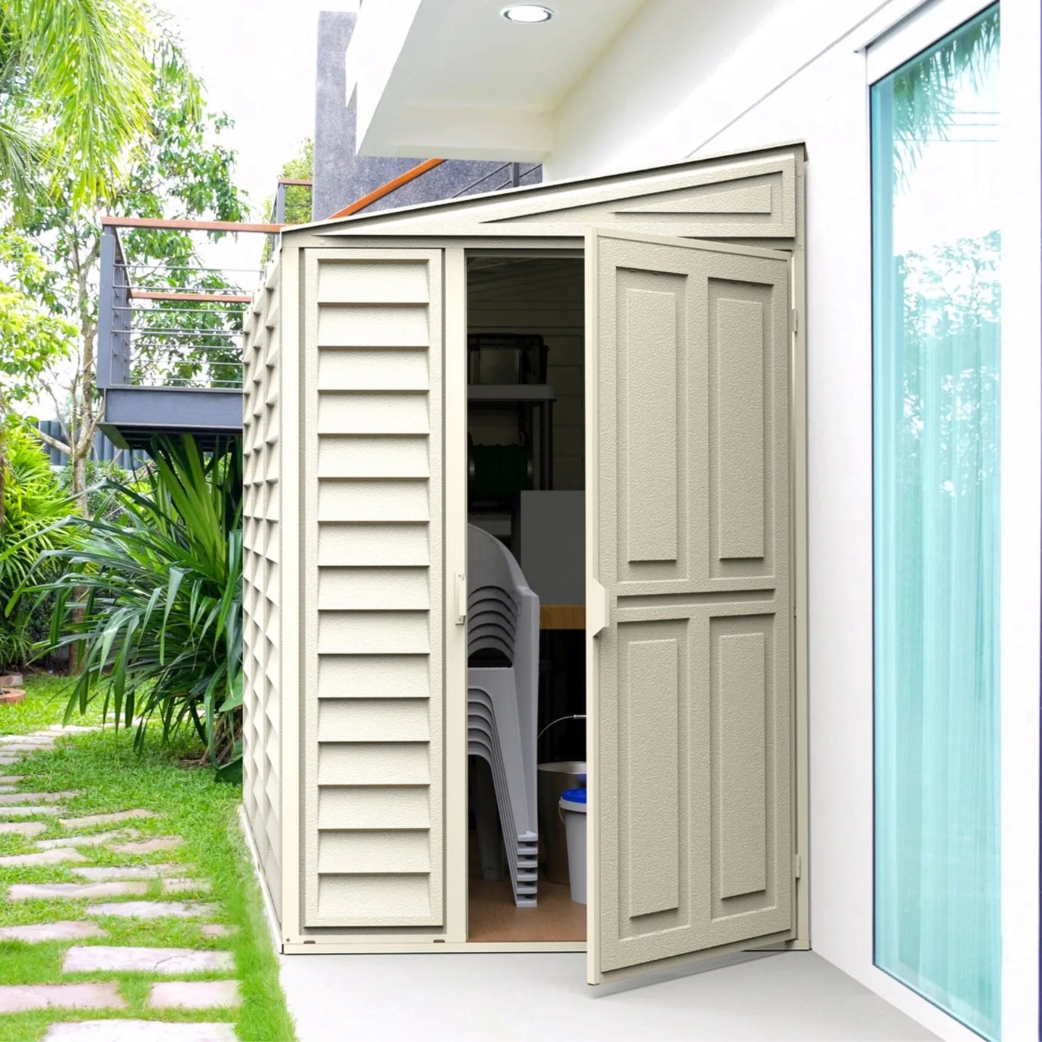 DuraMax | 4 ft Wide SideMate Vinyl Plastic Storage Shed with Foundation