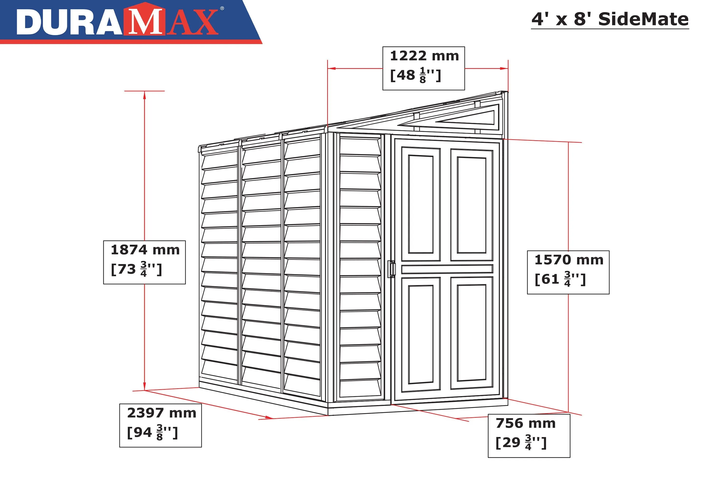 DuraMax | 4 ft Wide SideMate Vinyl Plastic Storage Shed with Foundation