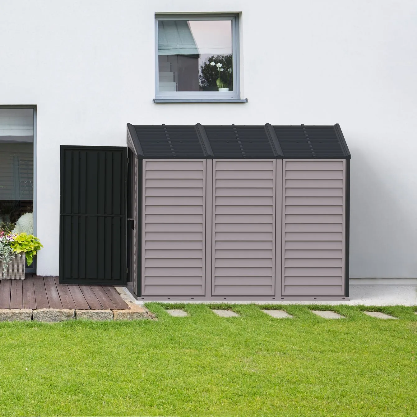 DuraMax | 4 ft Wide SideMate Vinyl Plastic Storage Shed with Foundation