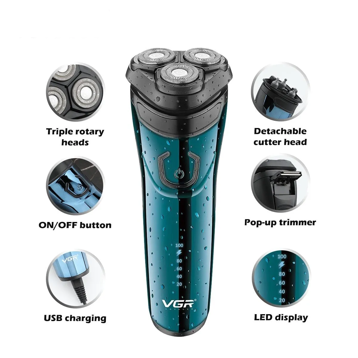 Electric Usb Rechargeable Waterproof Shaving Razor for Men