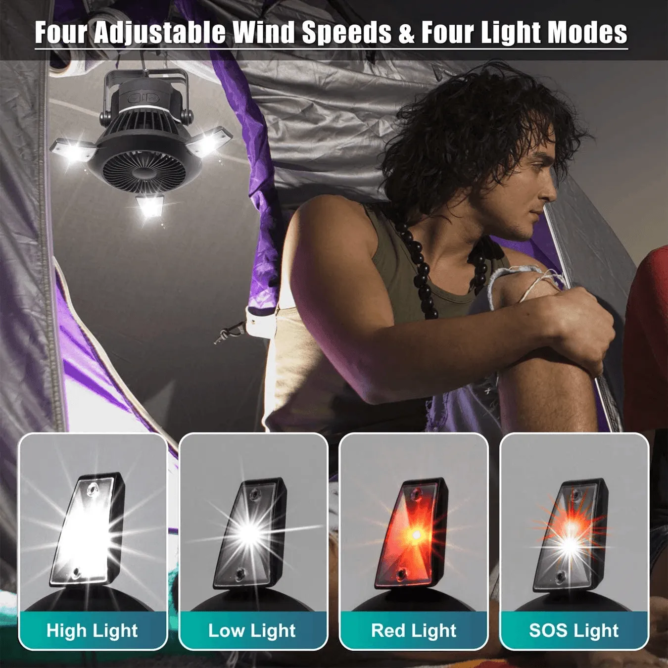 Foldable Fan Portable LED Solar Camping Lantern with Hook