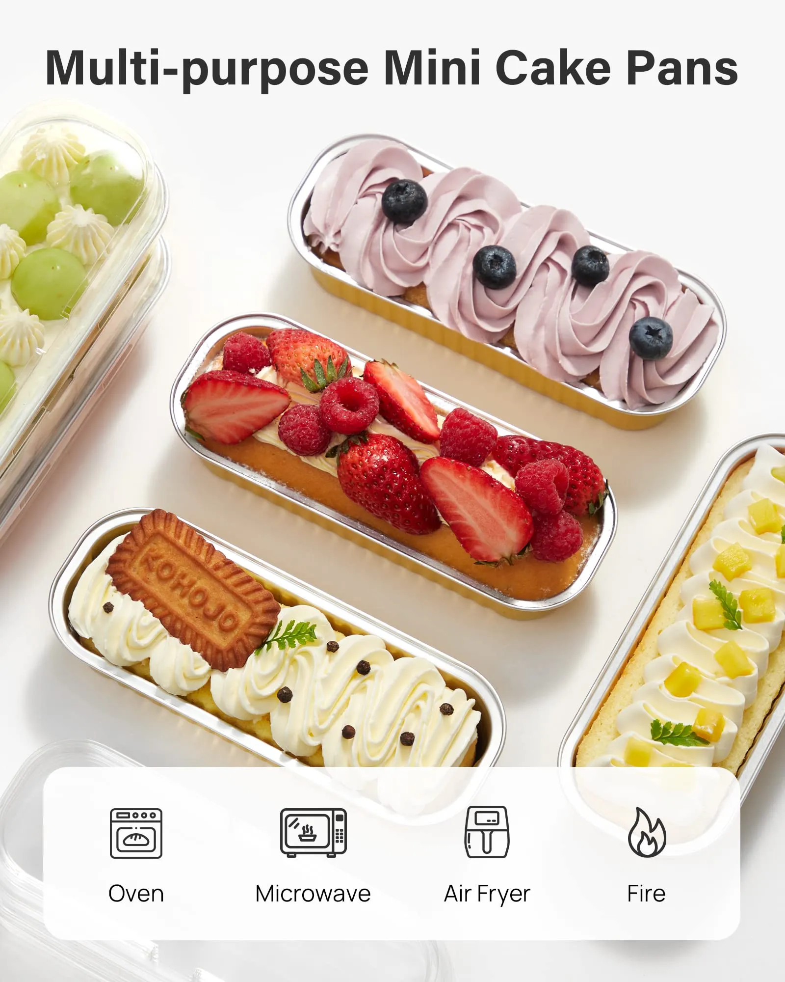 Kootek Mini Loaf Pans with Lids and Sporks (50 Pack, 6.8oz), Rectangle Aluminum Foil Cake Tins Containers, Disposable Baking Cups Cupcake Liners Muffin Tins for Mini Loaf Brownie Bread Cake Ramekins