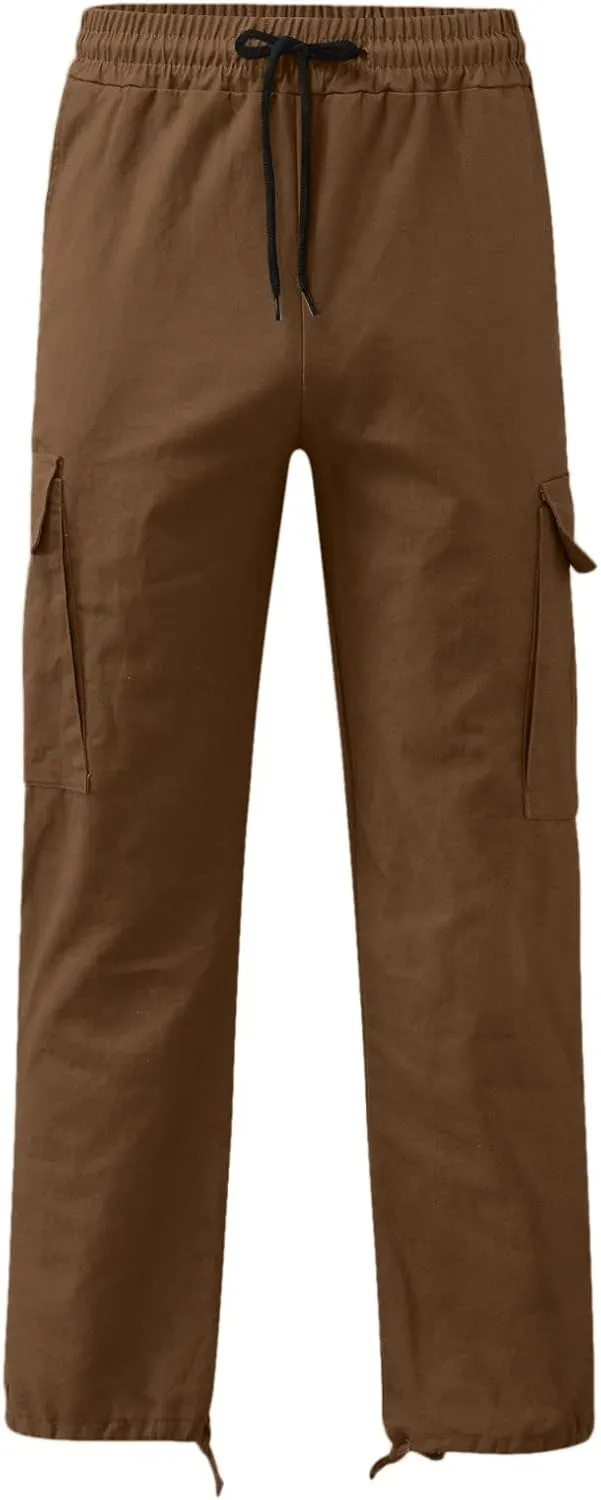 Mens Sweatpants Joggers Slim Fit Cargo Pants Plain Casual Straight Leg Trousers Drawstring Slacks with Pockets Trendy