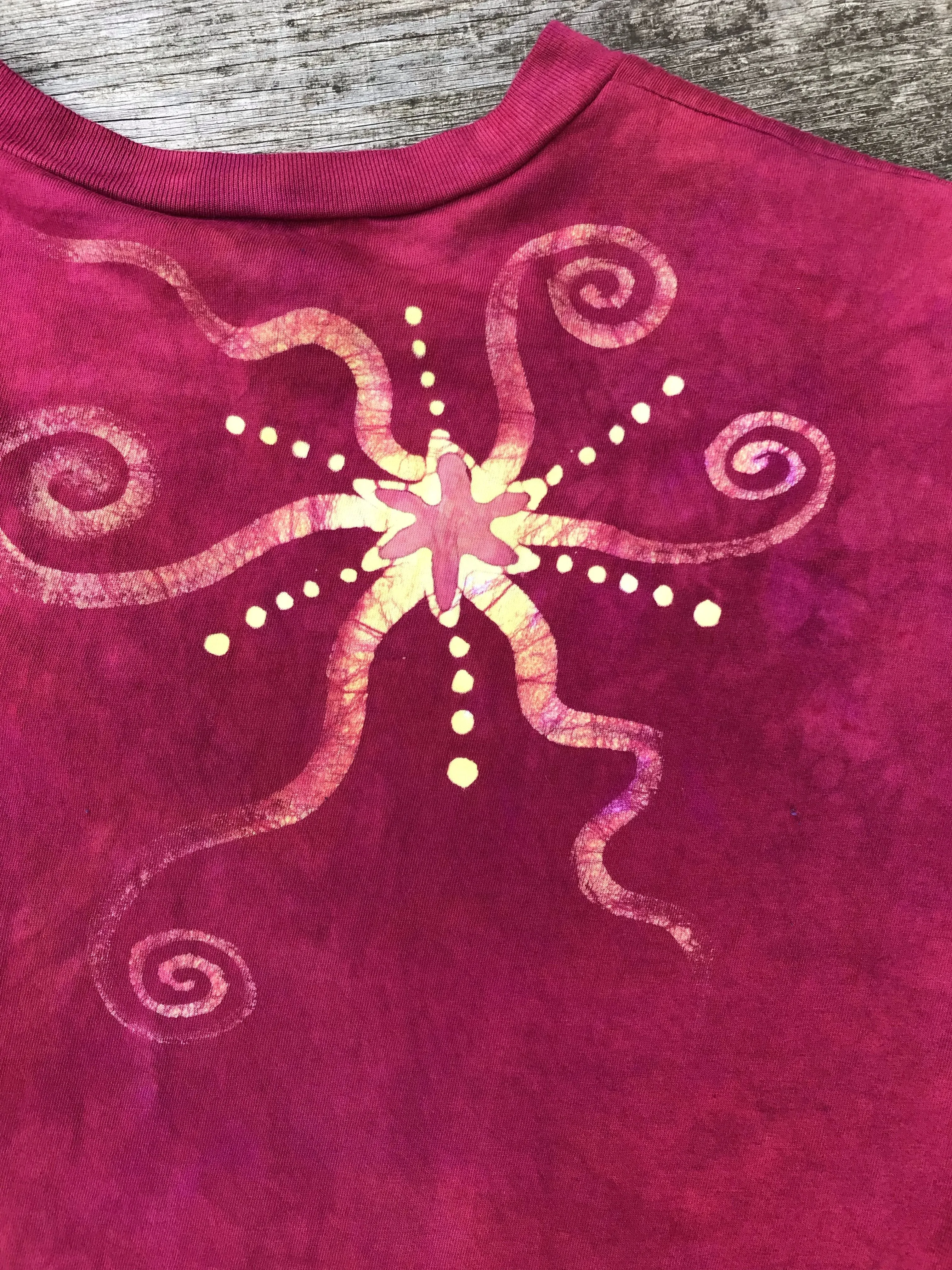 Moonbeams in Campfire Red - Hand Crafted Batik Vneck Tee