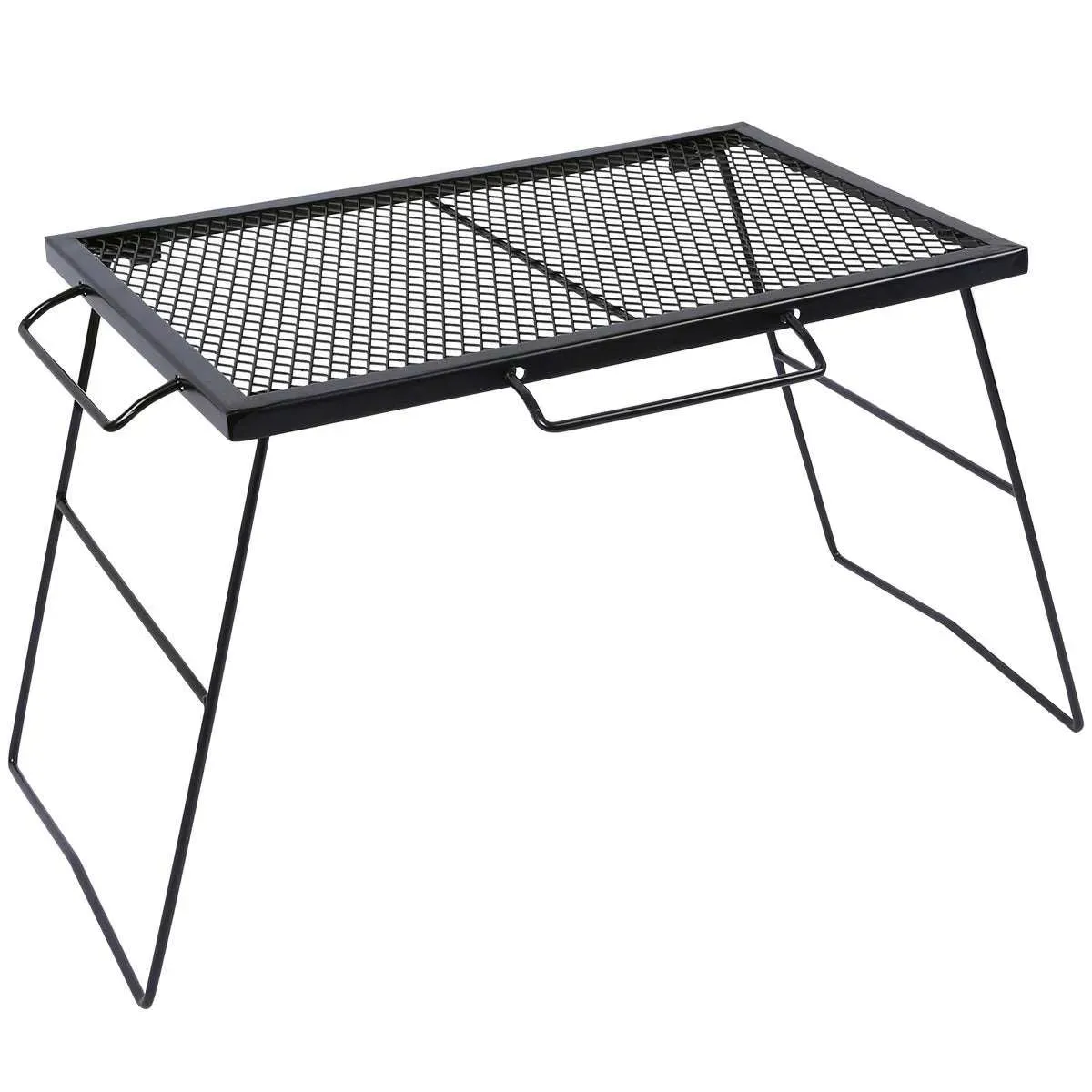 Portable Heavy Duty Folding Steel Campfire Grill Grate for Outdoor Cooking, Black