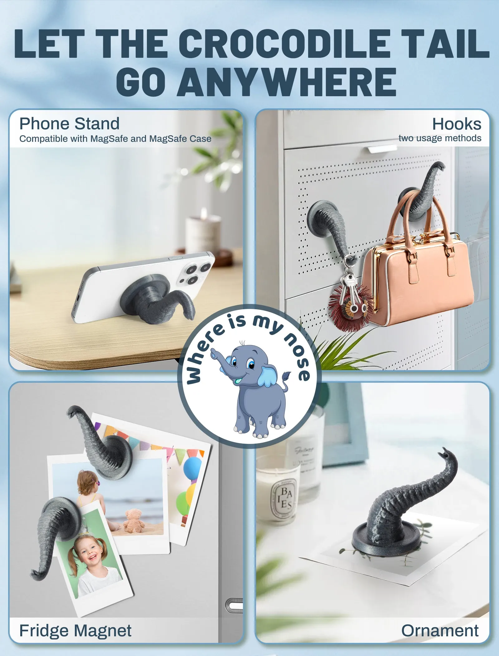 Topgo Magnetic 2IN1 Hook&Holder,  360 Degree Rotating Suction  Phone Holder，Cruise Ship Hook and Airplane travel accessories, Video Recording Kit Compatible with Magsafe, Grill and Fridge Hook