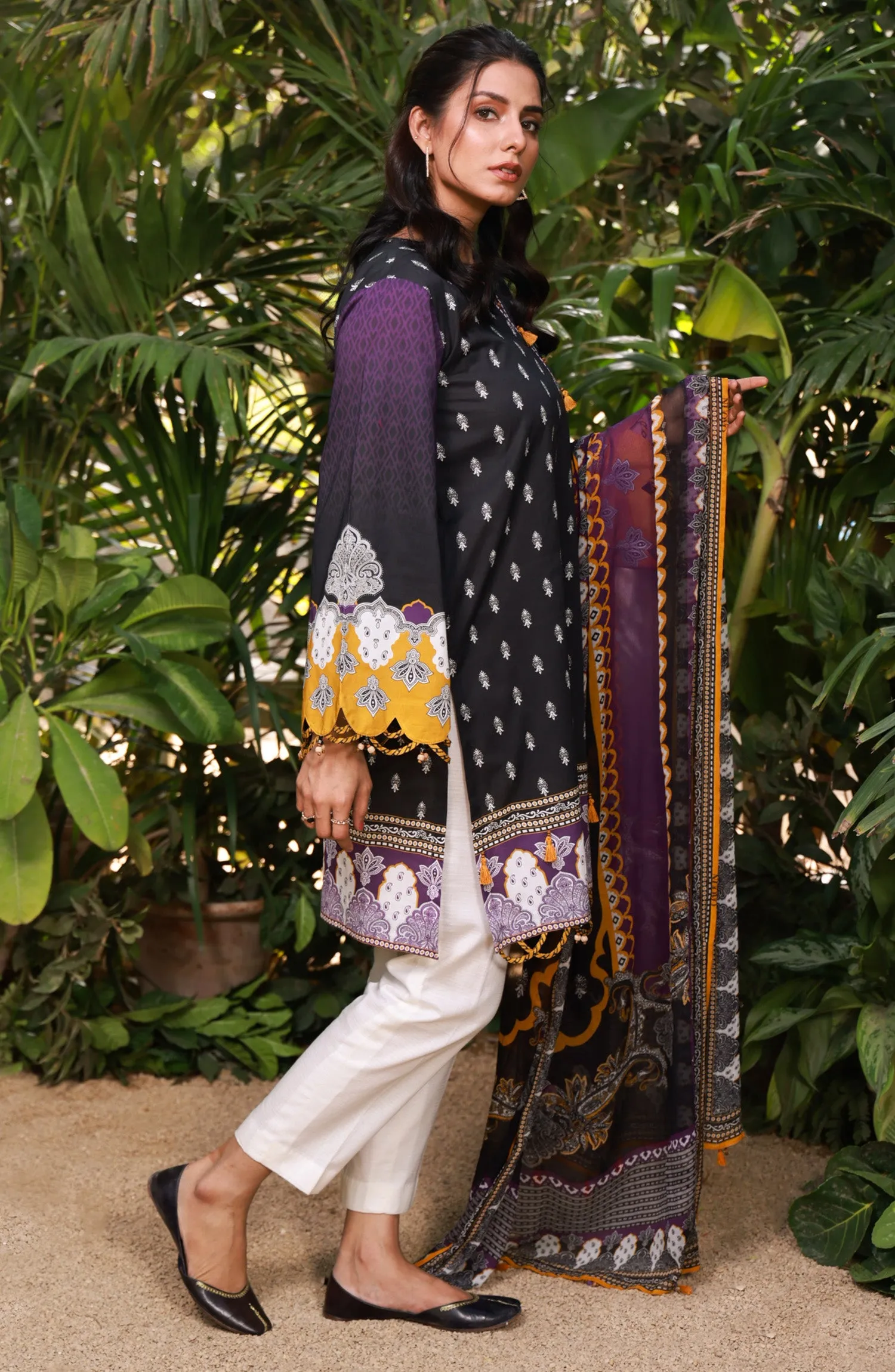 Unstitched 2 Piece Printed Lawn Shirt and Chiffon Dupatta (NRDS-21-101/U PURPLE)